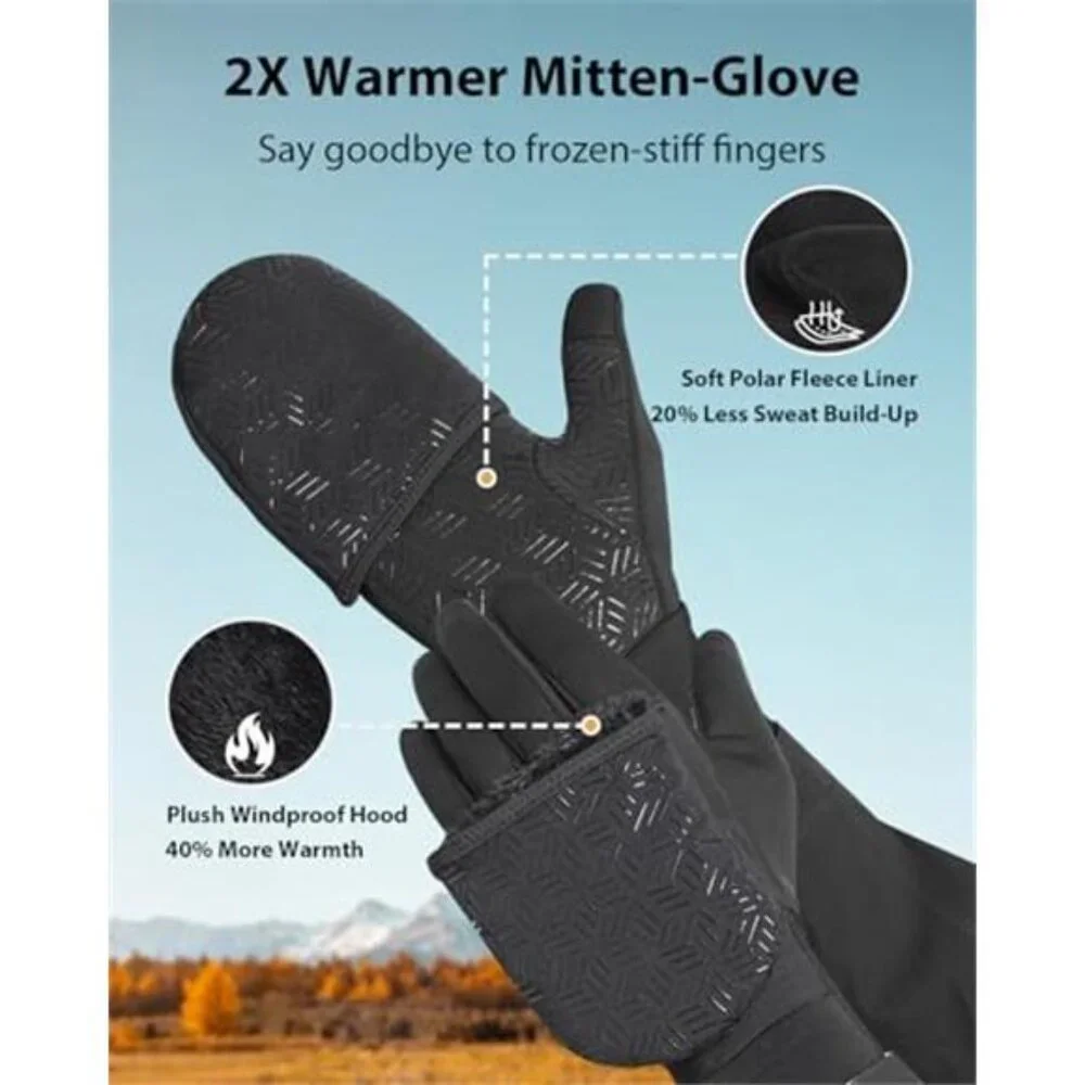 Unisex Winter Gloves Touchscreen Convertible Thermal Gloves with Watch Window